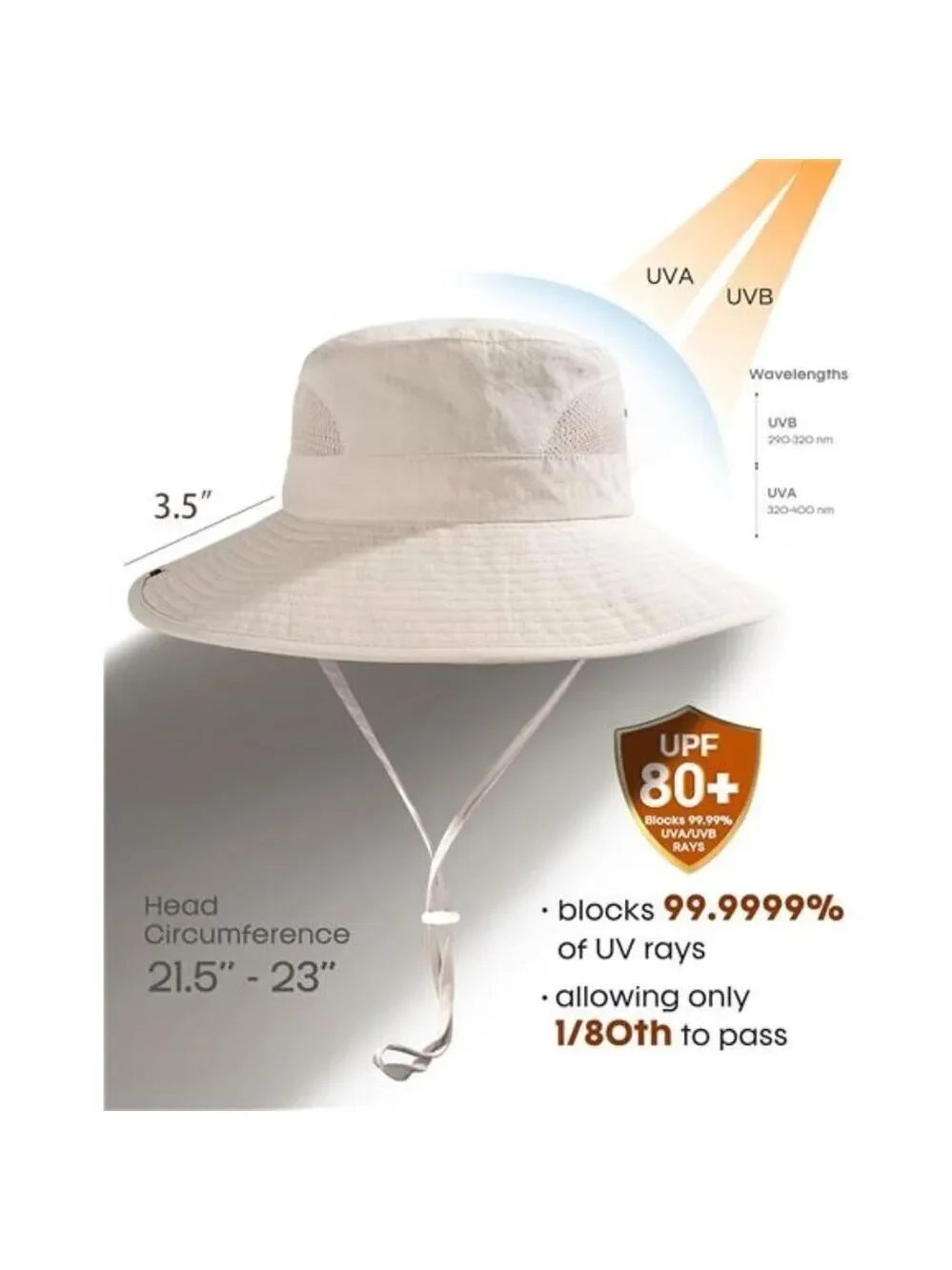 Womens Sun Hat UPF 80 Wide Brim Beach Hiking Outdoor Foldable Ponytail Hole Hat